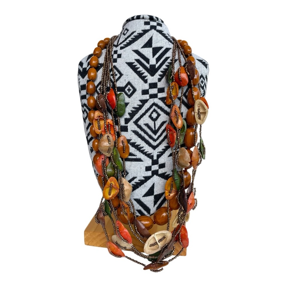 Multilayer Colorful Dyed Oval Natural Materials Boho Necklace